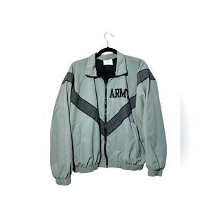 EUC US ARMY GREY REFLECTIVE PT JACKET FITNESS WIND BREAKER WARM-UP Small Short‎